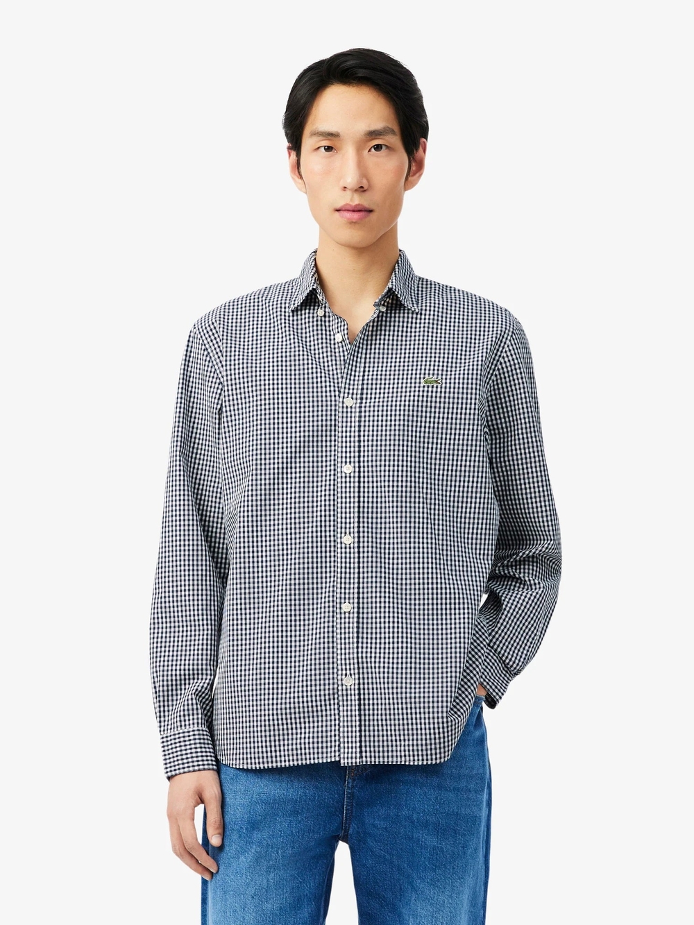 Lacoste Men’s Navy & White Gingham Button-Down Shirt